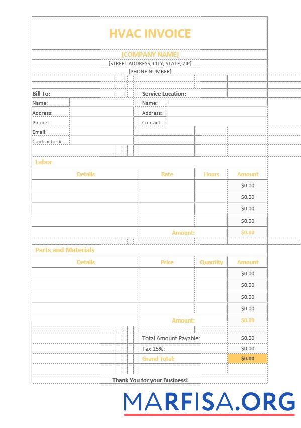Downloadable HVAC Invoice Template